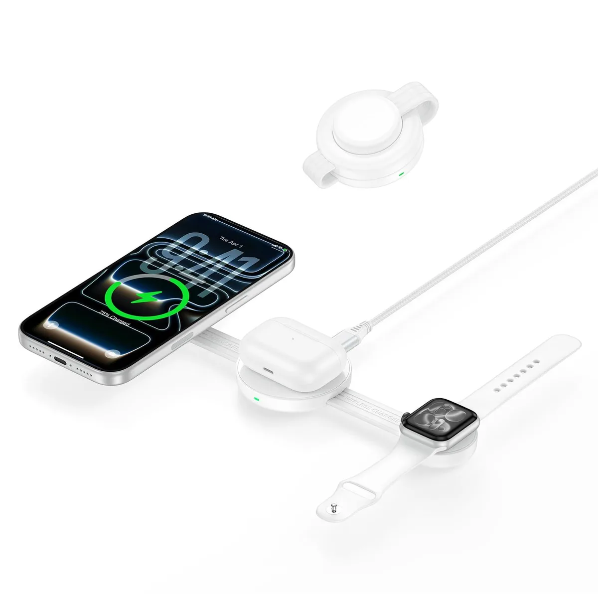 Flat square magnetic wireless charger folded thin at 1.08 inches weighing 110 grams