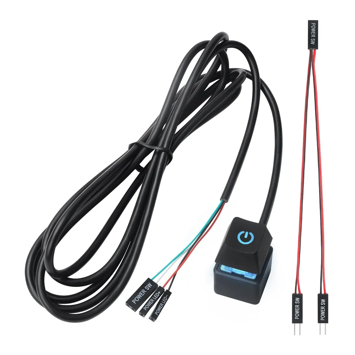 PC Power Button External ON Off LED Push Switch 1.8m Cable Black — product photo