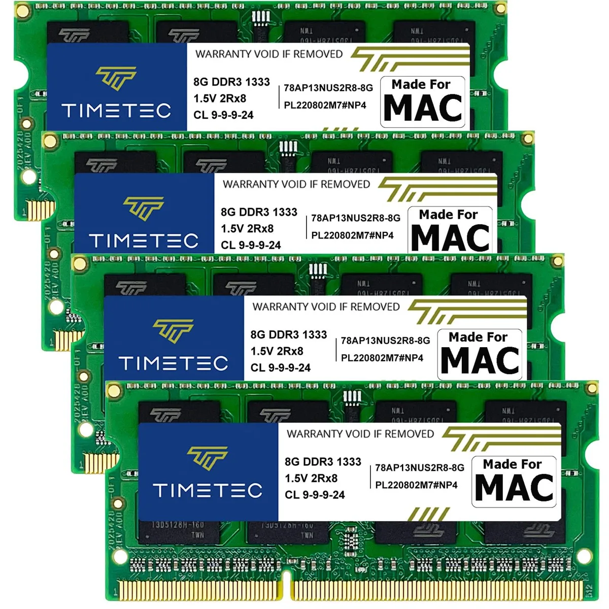Timetec Timetec 32GB Kit (4x8GB) DDR3 1333MHz CL9 1.5V 204-Pin SO-DIMM Laptop RAM — product photo