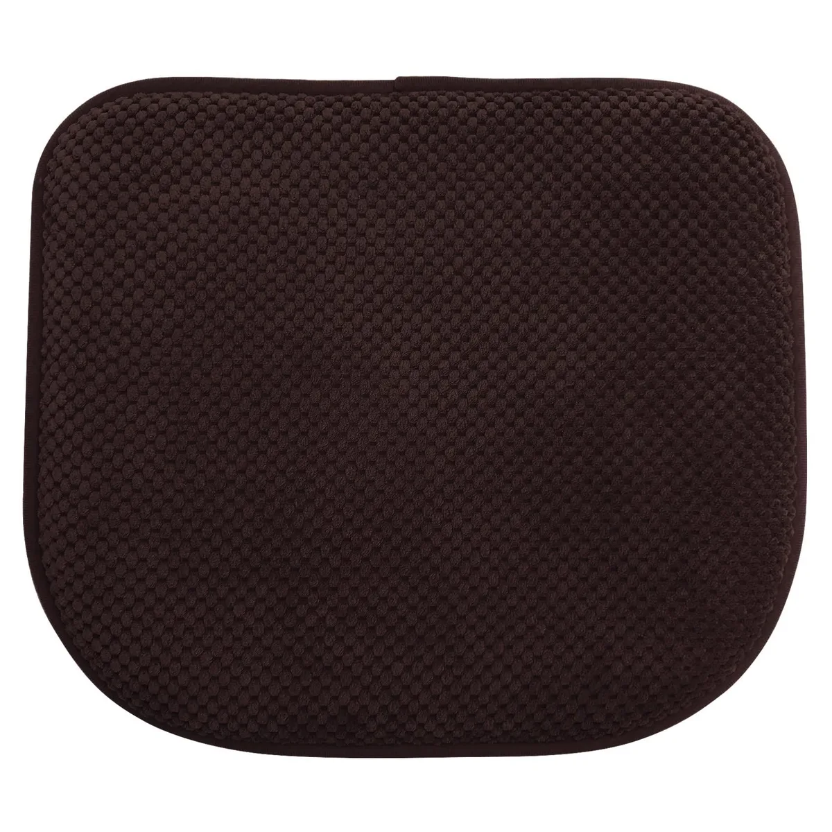 Brown U-shaped seat cushion with microfiber cover, 17 by 15 inches