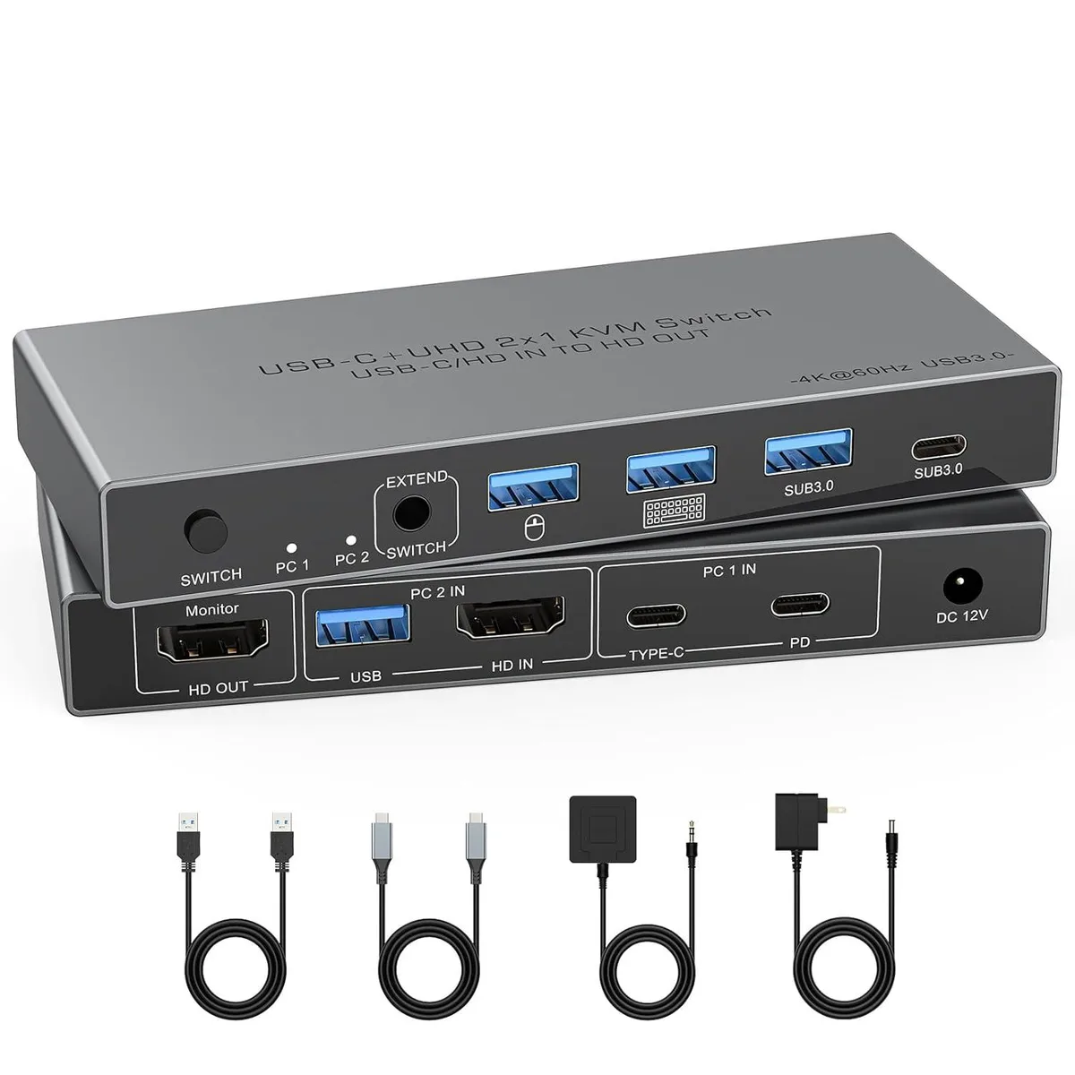 IHDAPP IHDAPP KVM Switch 2-Port 4K@60Hz USB-C HDMI 100W PD Wired Remote — product photo