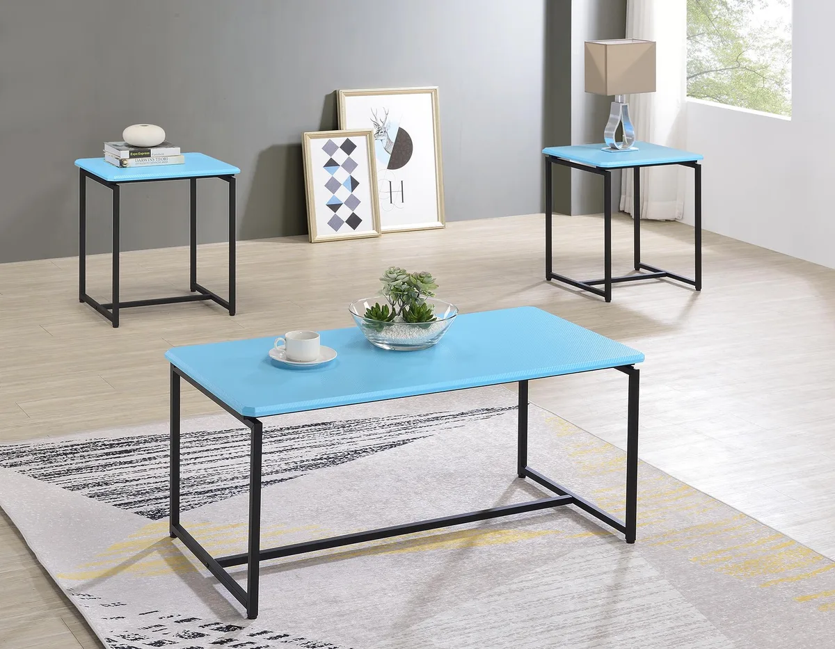 tuphen tuphen 3-Piece Blue Carbon Fiber Wrap Occasional Table Set — product photo