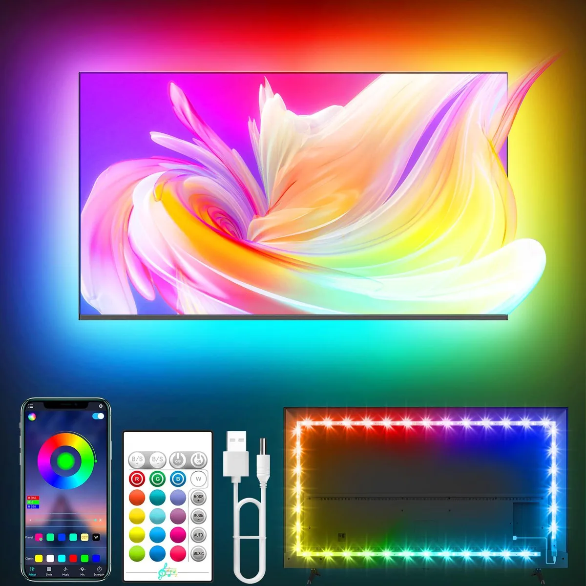  Verilux 16.4ft RGB LED TV Backlight 90 LEDs 7.5W 45-75 Inch — product photo