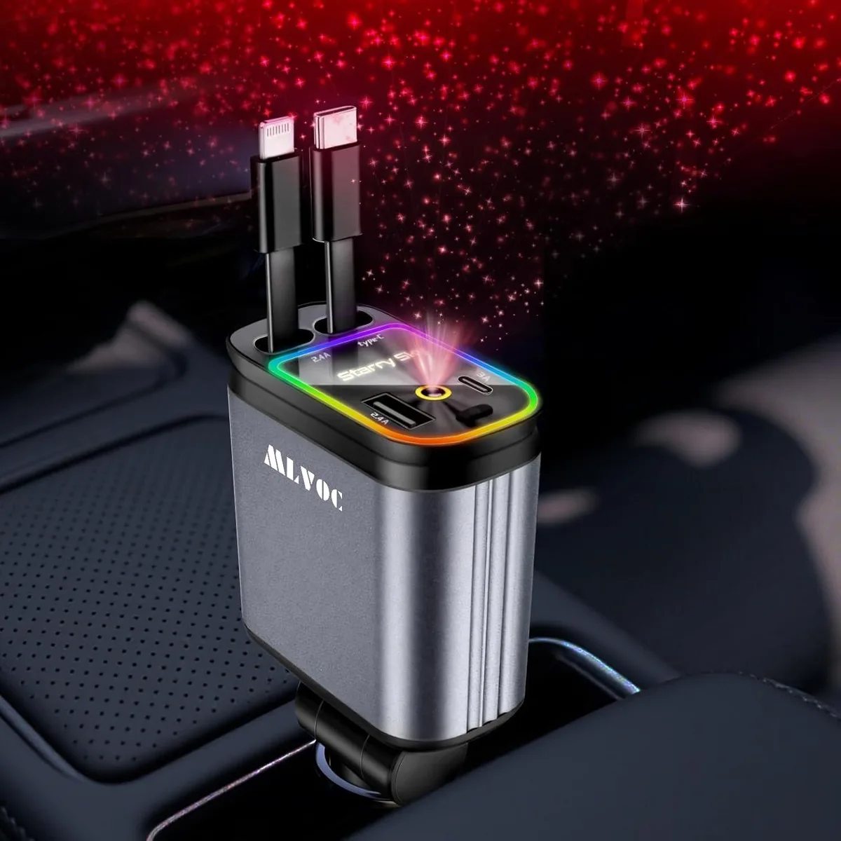 Brainwavz Brainwavz Starlight Retractable 66W USB C Car Charger 4-in-1 (Black) — product photo