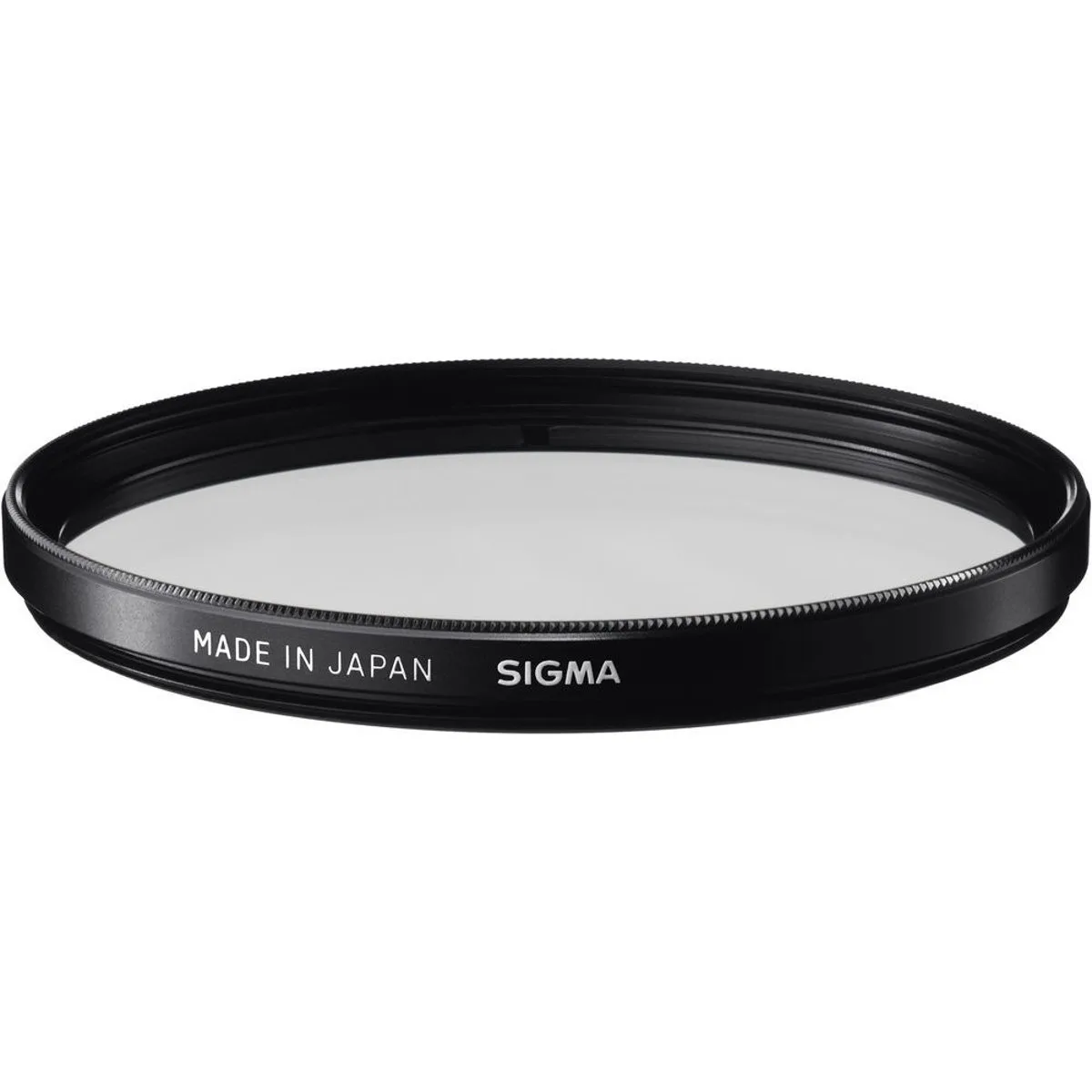 Clear circular glass filter with thin black metal ring, 55mm thread