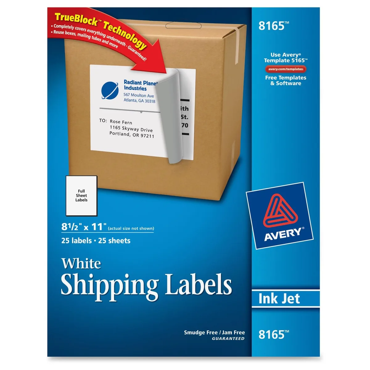 Avery Avery 8165 White Inkjet Shipping Labels 25 Pack 8.5 x 11 — product photo