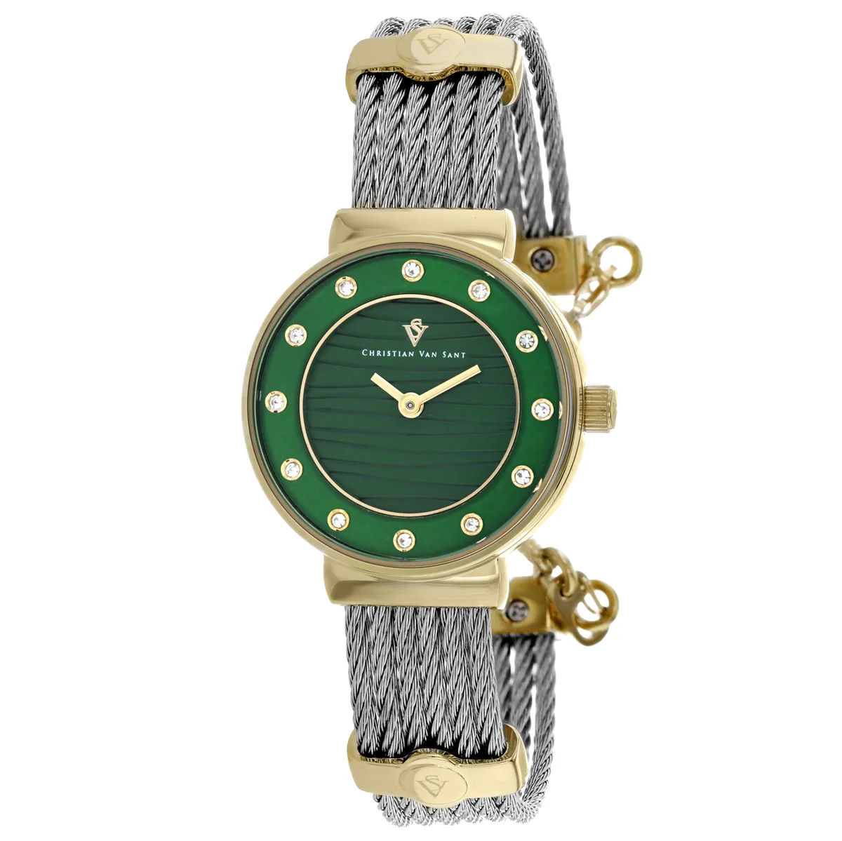 Silver stainless steel watch with green dial and matching bracelet