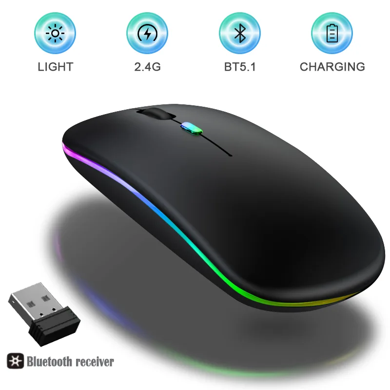 TROPRO TROPRO Dual Mode Wireless Mouse Black 2.4G BT 800 1200 1600 DPI Rechargeable — product photo