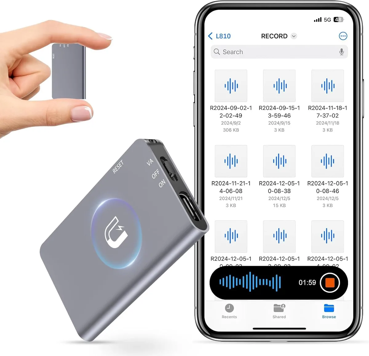  HEVAVW L810 128GB Magnetic Voice Recorder 40h AI Noise Reduction — product photo
