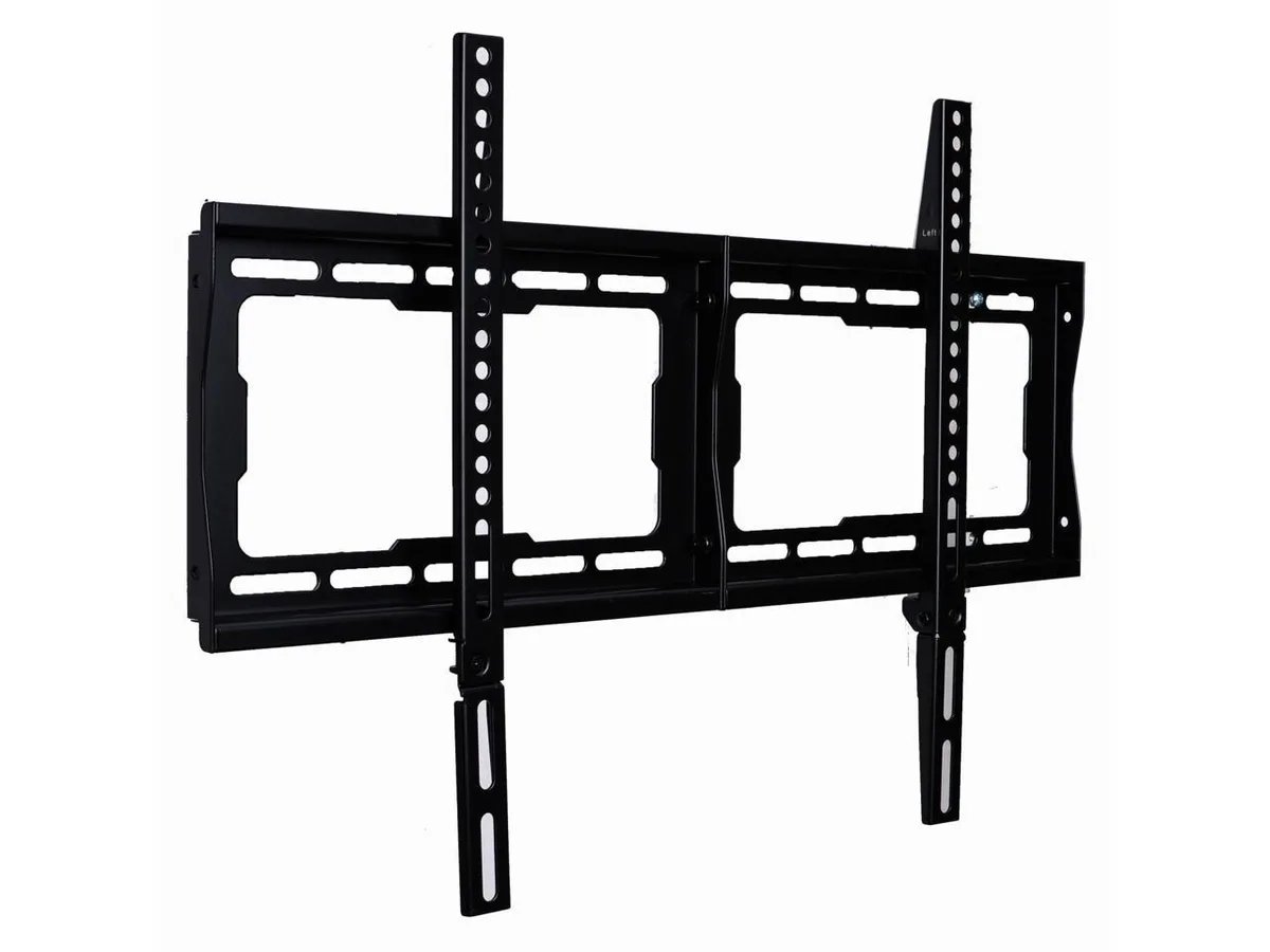 Black flat TV wall mount, ultra slim 1.5 inch profile, heavy-duty steel bracket with lift-and-lock rails