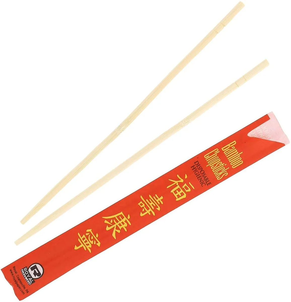 Bag of 200 pairs of 9 inch disposable bamboo chopsticks, individually sleeved, wood colour, round shape