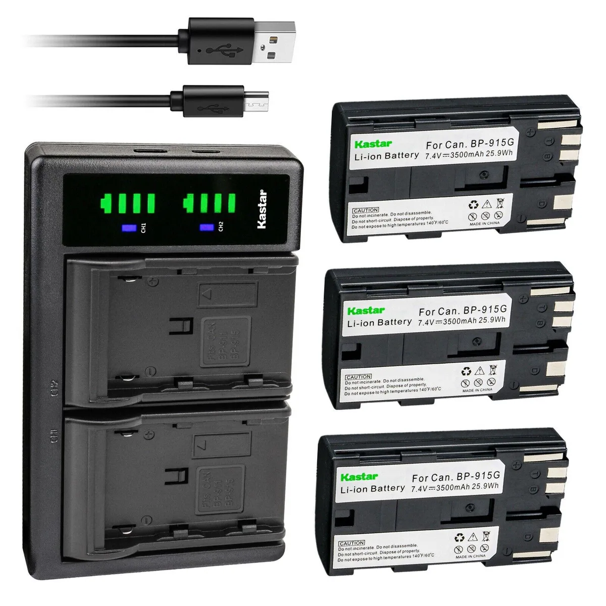 Kastar Kastar BP-915G 3-pack battery and LTD2 USB charger — product photo