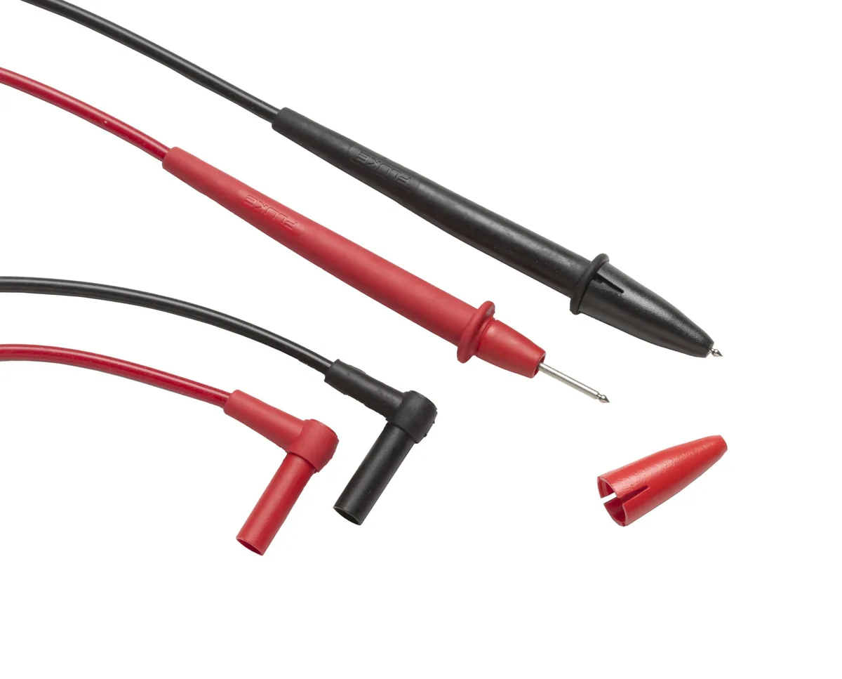 Pair of red and black comfort-grip probes with 48-inch PVC leads and right-angle banana plugs