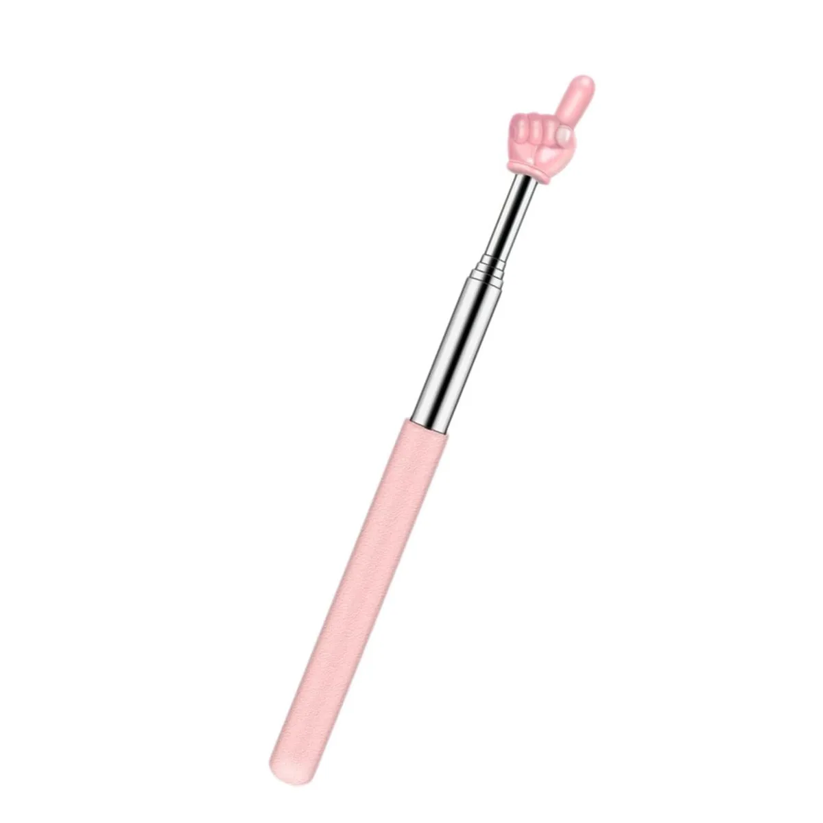Telescopic finger-shaped pointer stick, 17–55 cm, silicone handle, stainless steel shaft, plastic fingertip, assorted colours