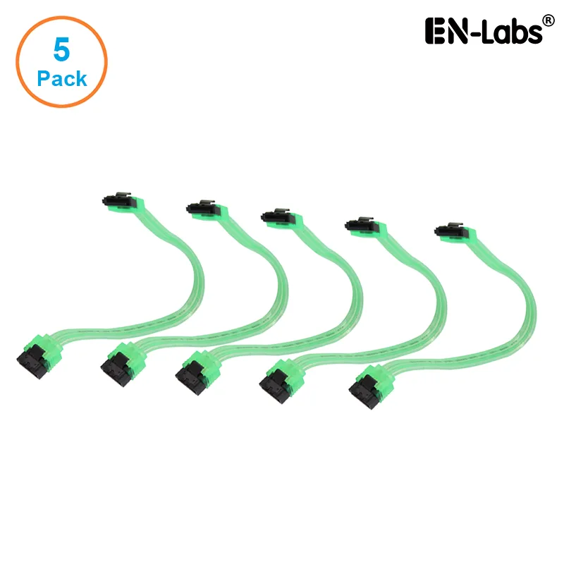 EN-Labs EN-Labs 5PKSATAIII25CMGN SATA 3.0 cable 5-pack UV Green 10 inch — product photo