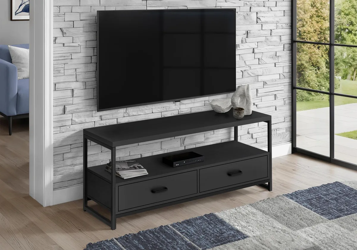 tuphen tuphen 48 inch TV Stand Black Laminate Metal Frame 2 Drawers — product photo
