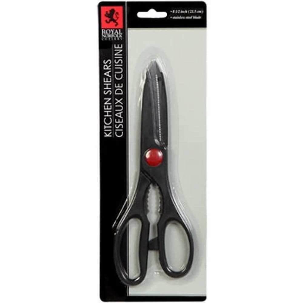 Stainless steel kitchen shears, 8.5 inch total length, 3.5 inch blade, black handles