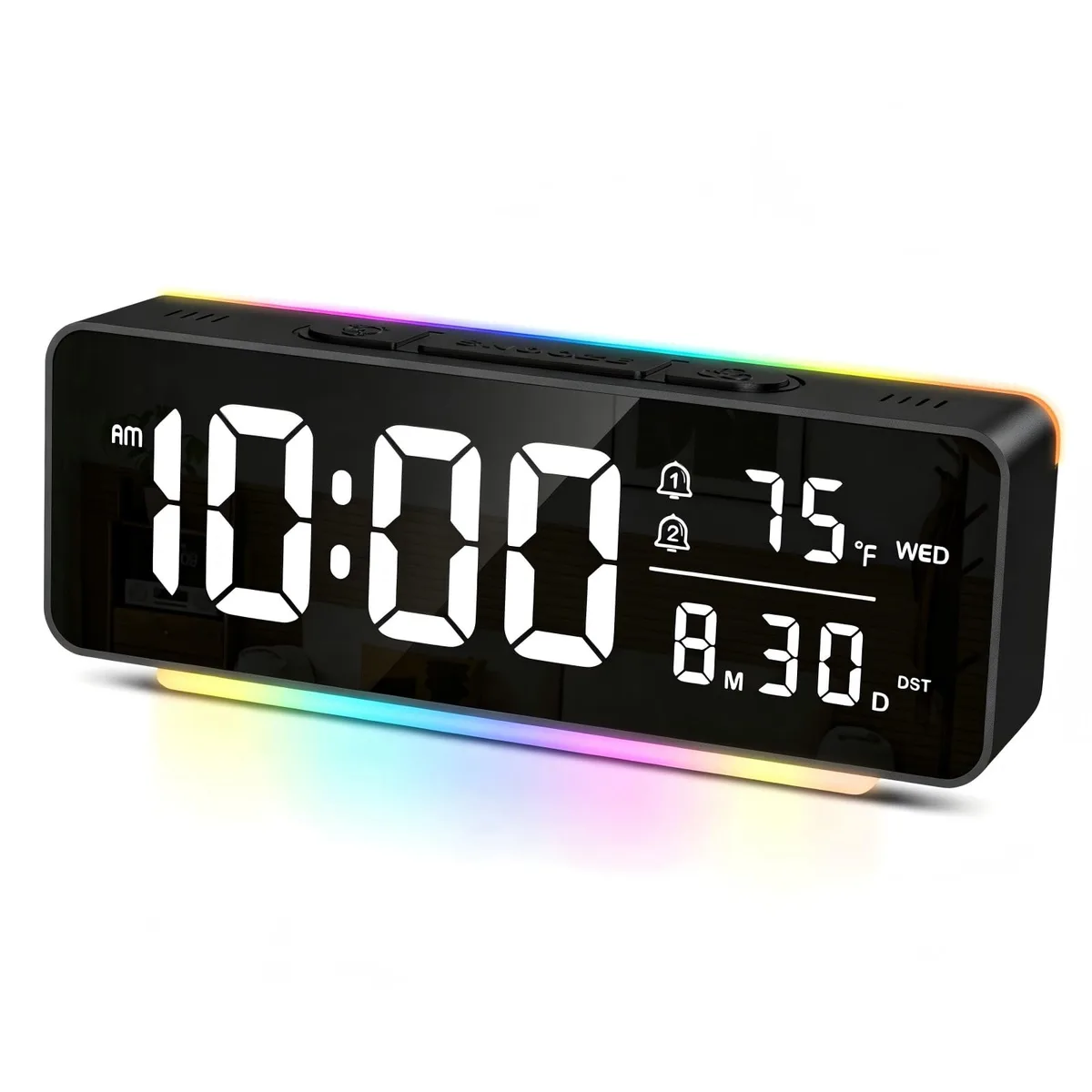 AMIR digital alarm clock black 6.5 inch display 11 color night light