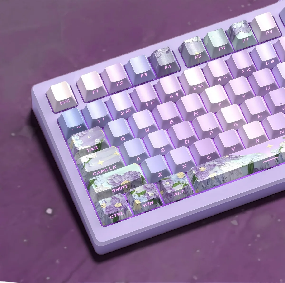 Womier Womier Violet Double Shot PBT Keycap Set 130 Keys Cherry Profile Side Print Shine Through 6.25U Spacebar — product photo
