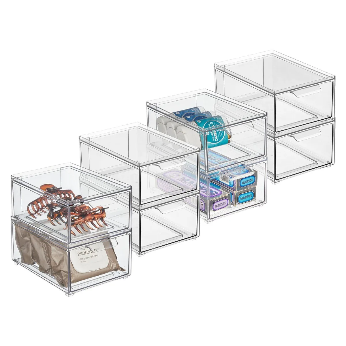 Decolav 22331MDBST Clear Plastic Bath Storage 8 Pack 14.33in W x 12.83in H x 9.06in D — product photo