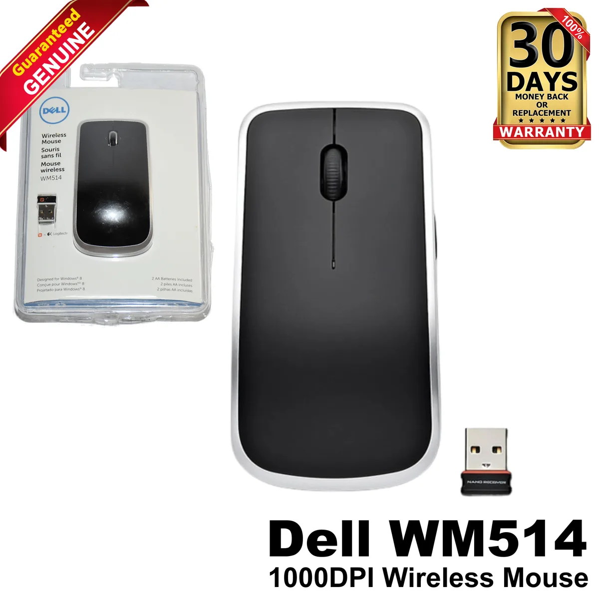 DELL DELL WM514 Wireless Laser Mouse 2.4GHz USB Nano Receiver Black — product photo