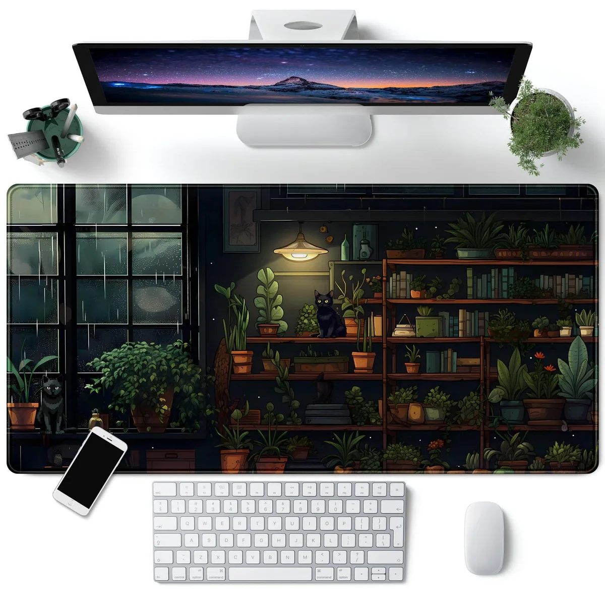 KEHIPI KEHIPI SBD-40X80CM Mouse Pad Dark Green Plant Books 31.5 x 15.7 in — product photo