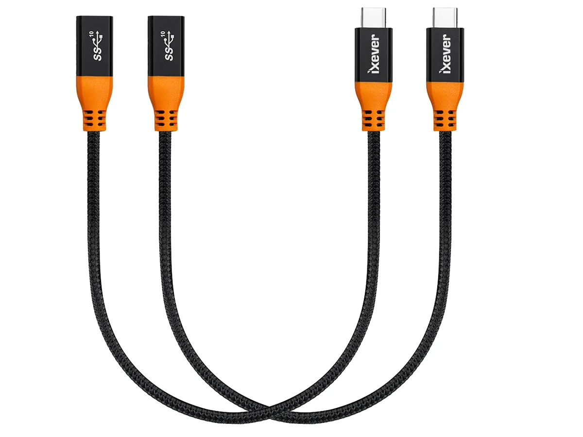 iXever iXever IXUC03FM-2P USB C extension cable 1 ft 2-pack 10 Gbps 100W — product photo