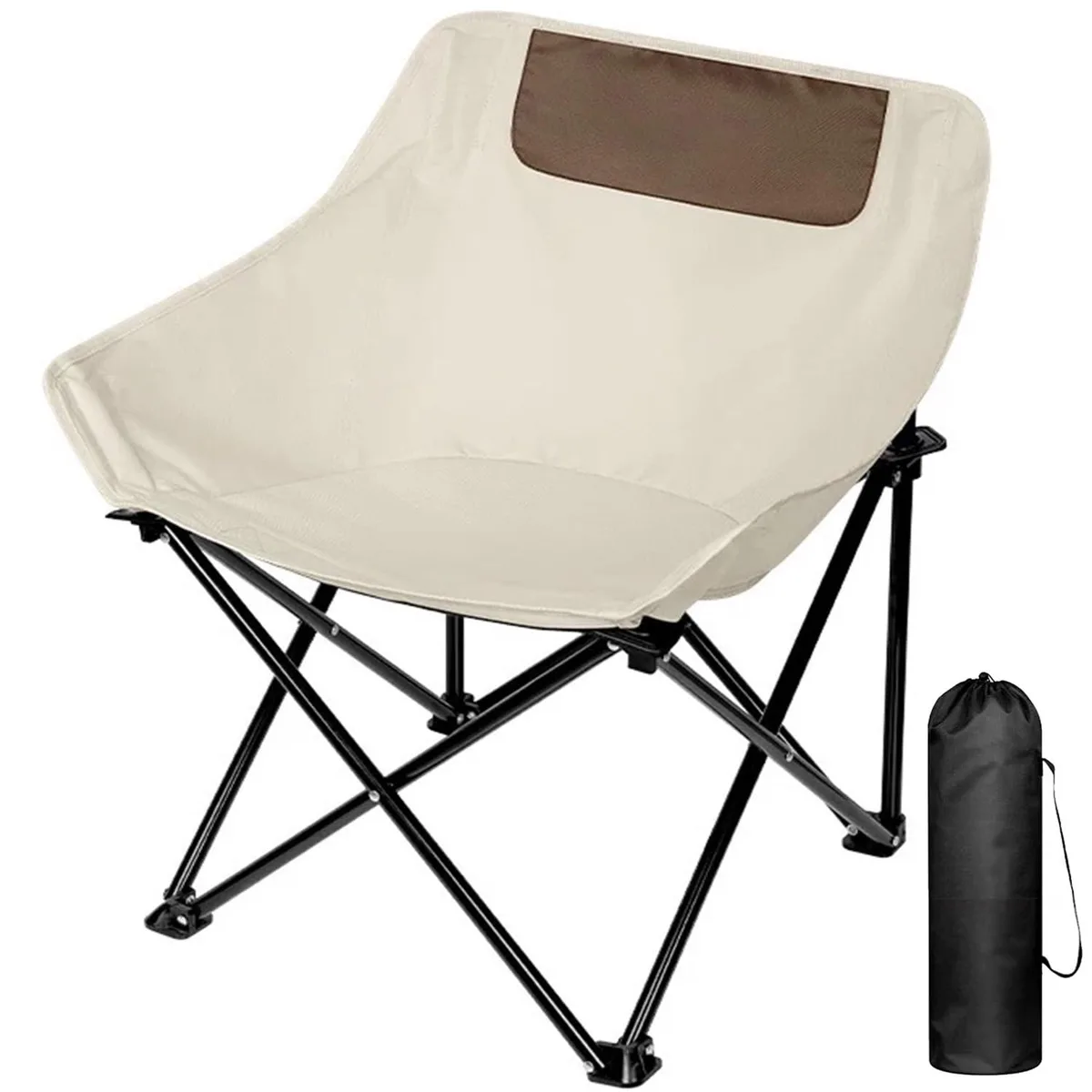 Ultralight folding camp chair in camouflage polyester, steel frame, compact carry bag