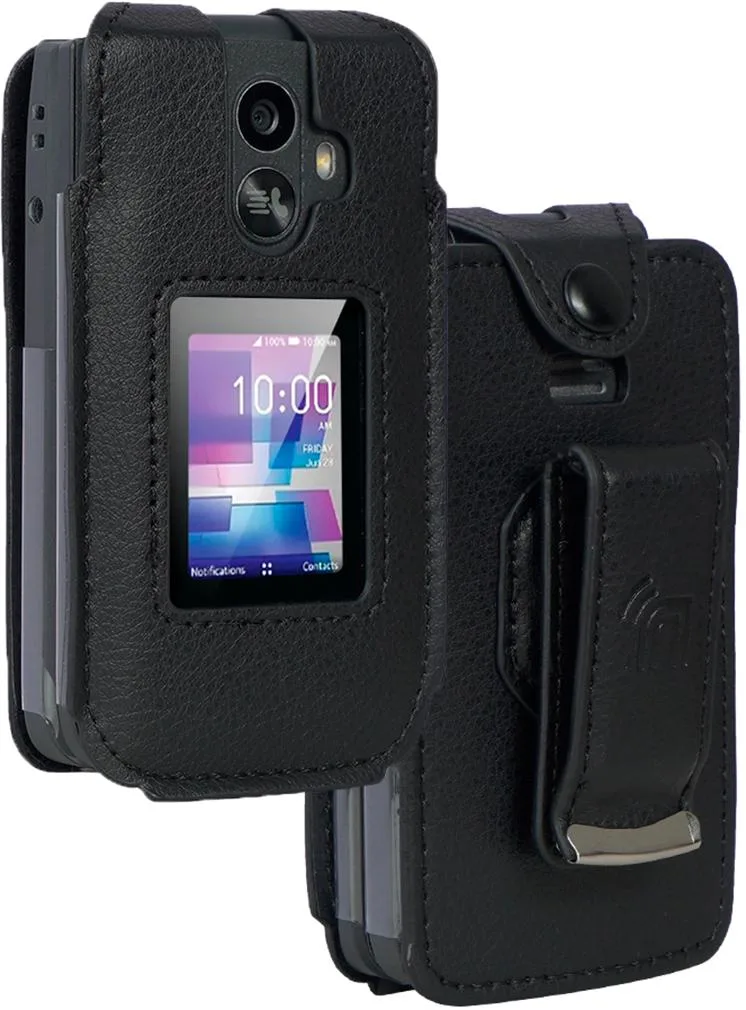 Nakedcellphone Nakedcellphone Fitted Vegan Leather Case with Metal Belt Clip for TCL Flip 3 (T435) — product photo