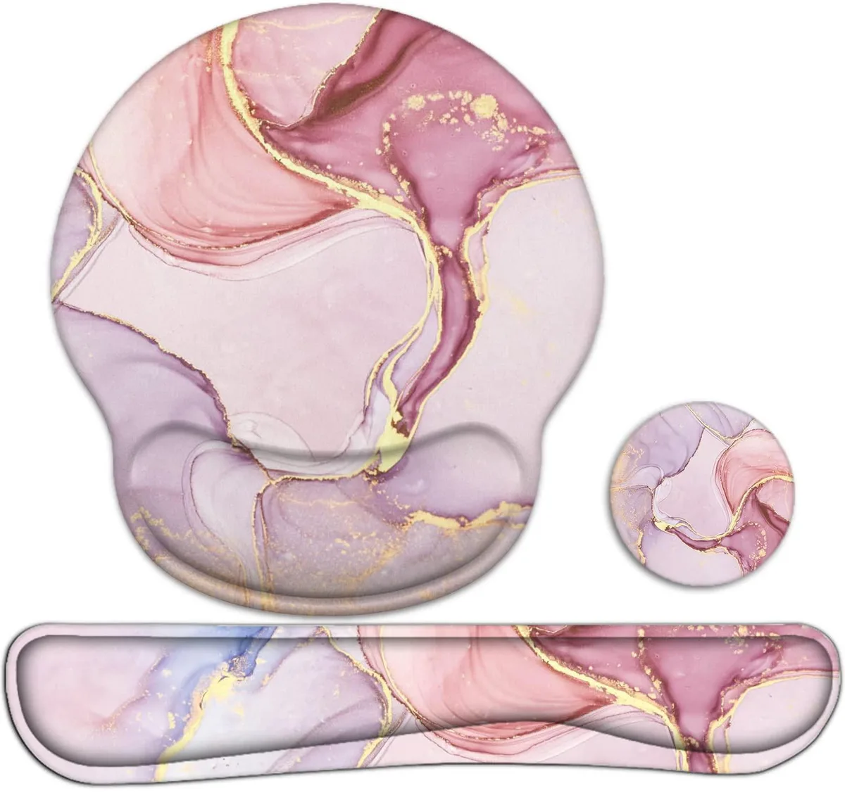  LATEEFAH 3-in-1 Ergonomic Mouse Pad &amp; Keyboard Wrist Rest Set Pink Marble — product photo