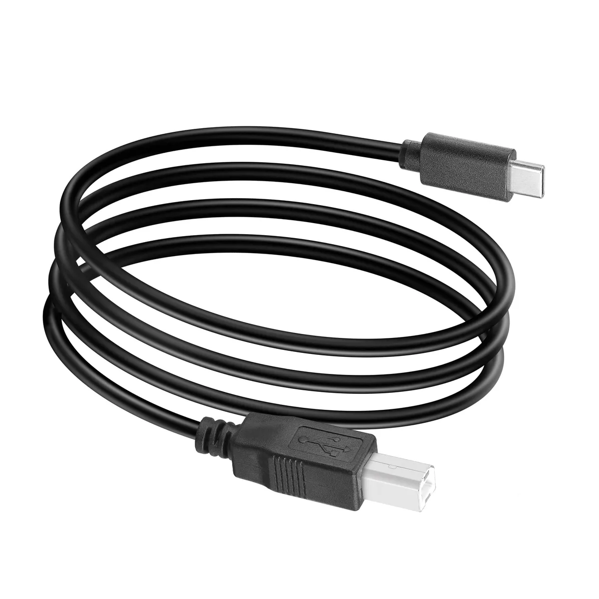 Three-foot USB-C to USB-B 2.0 cable with molded strain relief