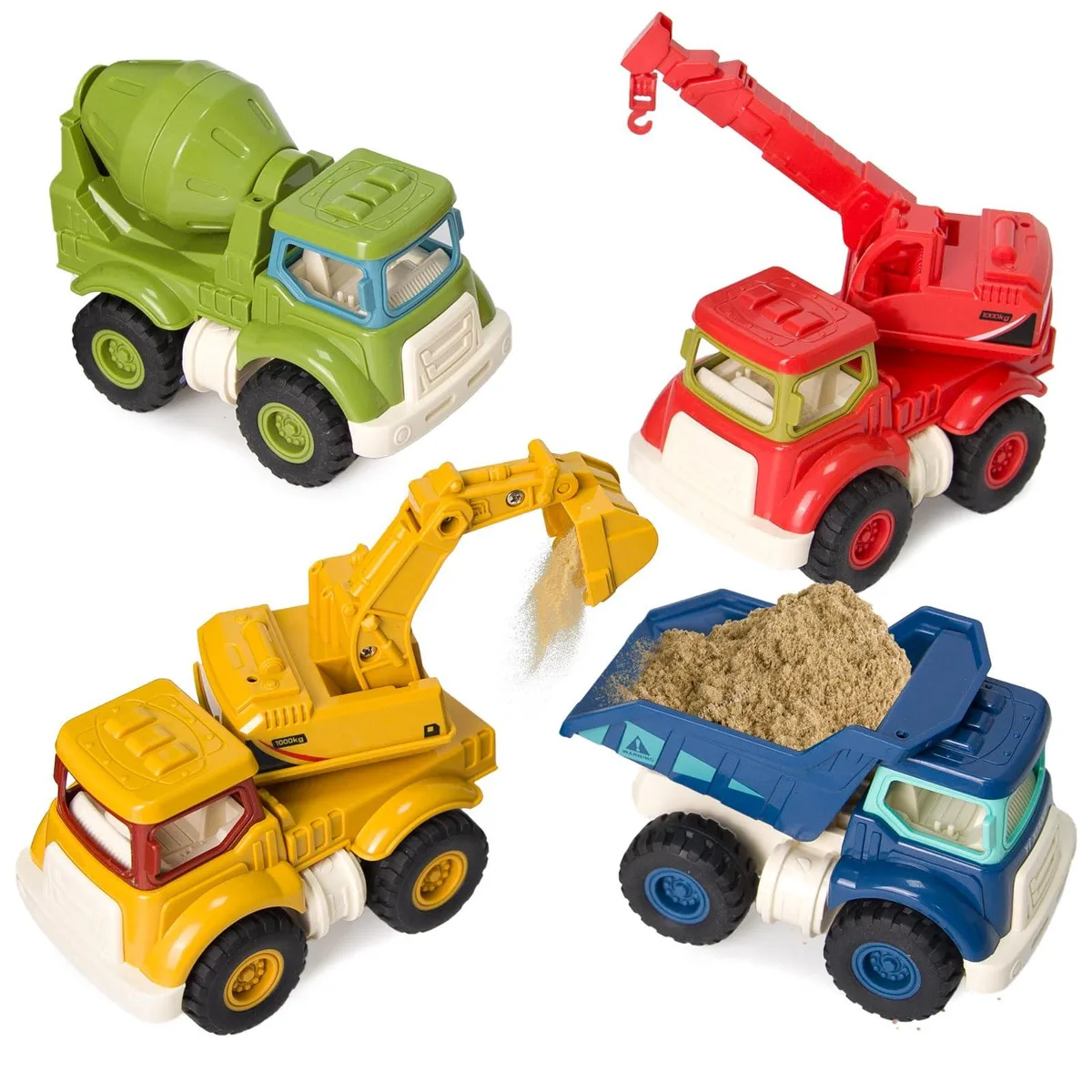  Construction Vehicle Set 4-Piece Excavator Crane Dump Mixer — product photo
