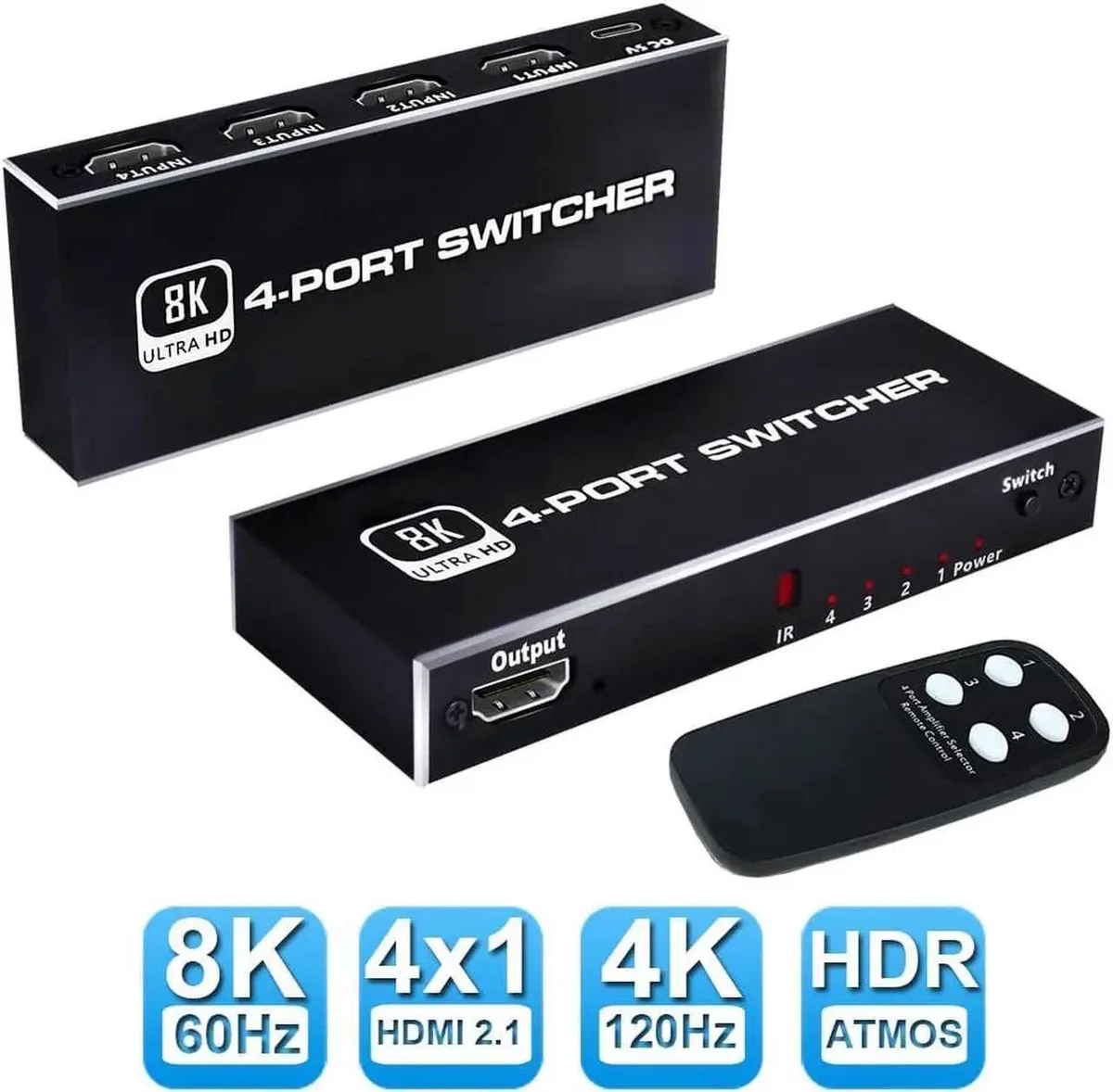 Vszerda Vszerda 4-Port HDMI 2.1 KVM Switch 8K 60Hz 4K 120Hz Remote — product photo