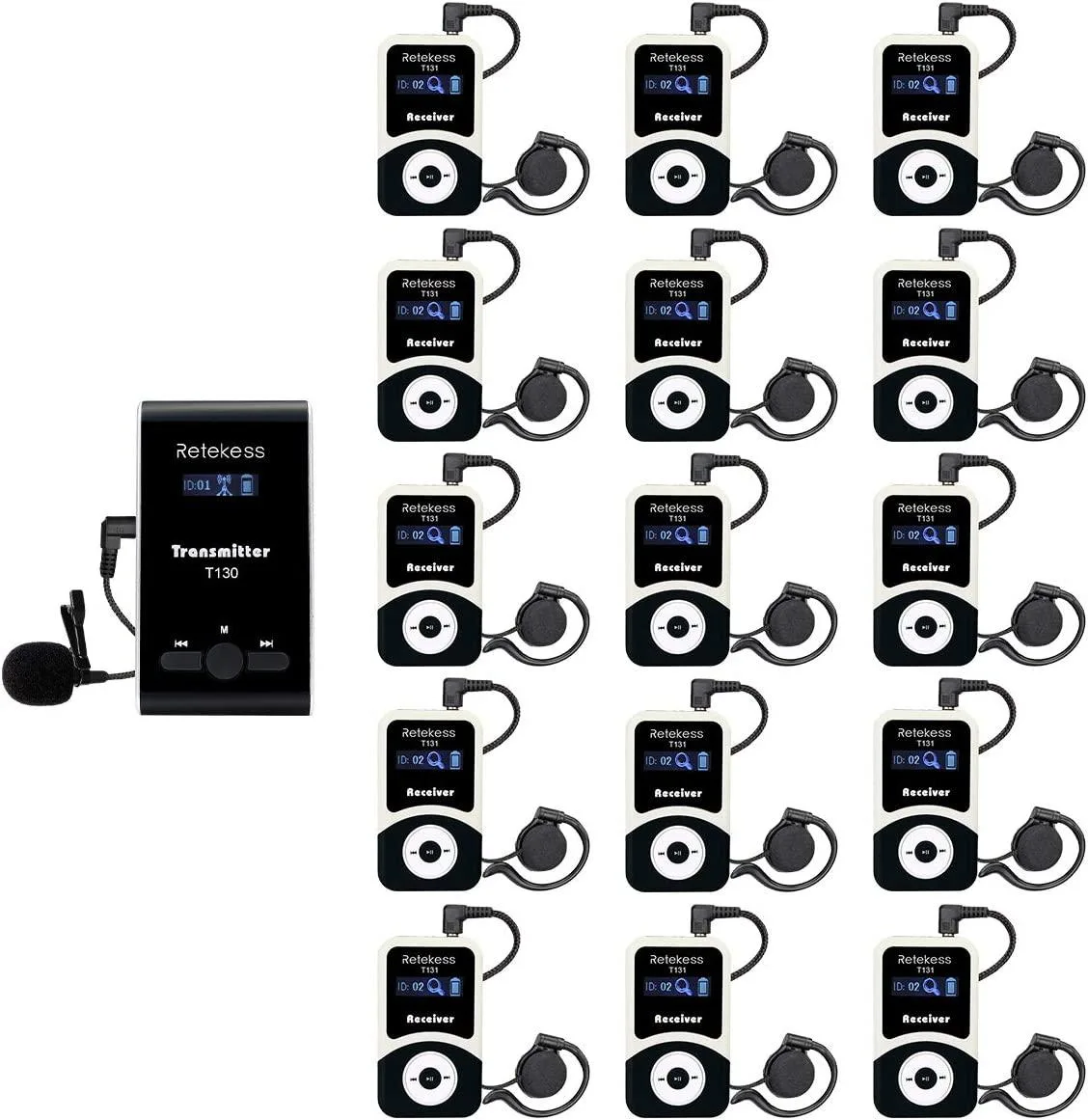 BFKK BFKK Retekess T130 Wireless Tour Guide System 1 Transmitter 15 Receivers 99 Channels — product photo