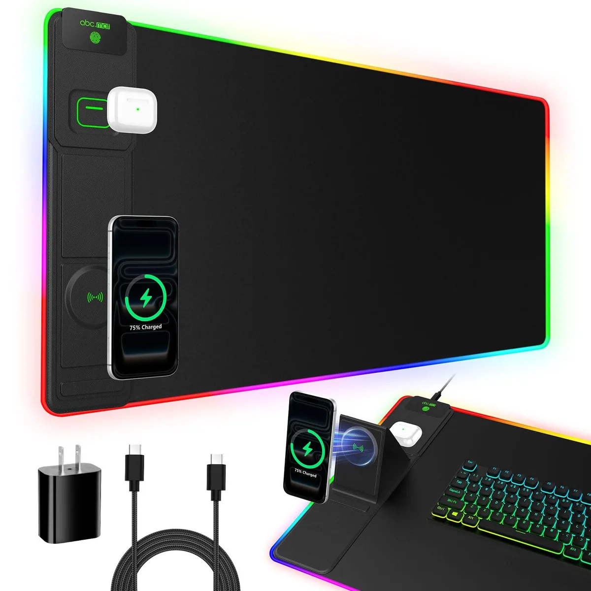  abc.mat RGB Wireless Charging Mouse Pad 31.5x15.8in — product photo