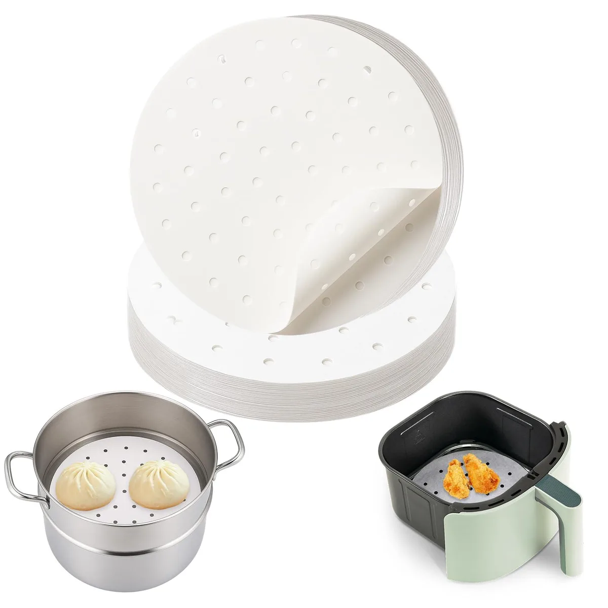  Amzlysdok XF0121 Non-Stick Bamboo Steamer Paper 10" 200 Sheets — product photo