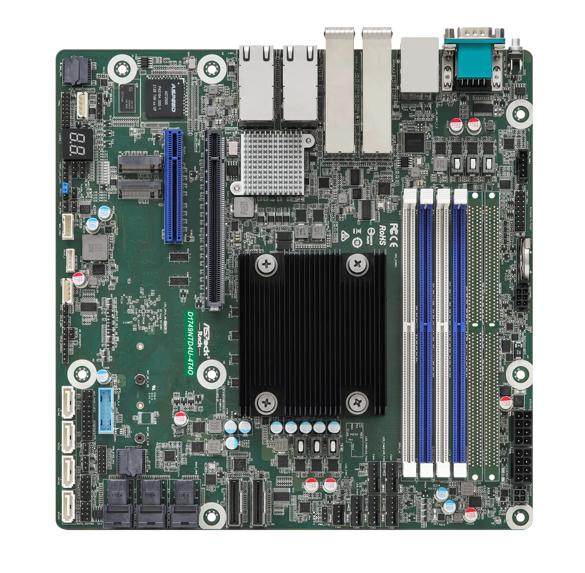 ASRock Rack ASRock Rack D1749NTD4U-4T4O Xeon D-1749NT server motherboard 4 SFP28 4 RJ45 10GbE — product photo