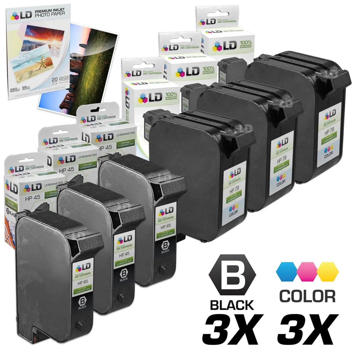 LD Products LD Products HP 45/78 Combo Set ink cartridges 3 black 3 color 1100 pages — product photo