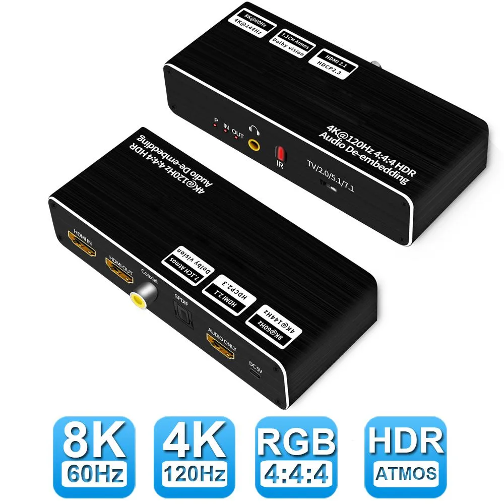 ESTONE ESTONE OZ8V1 HDMI Audio Extractor 8K 60Hz 4K 120Hz 7.1Ch Toslink Coaxial 3.5mm — product photo