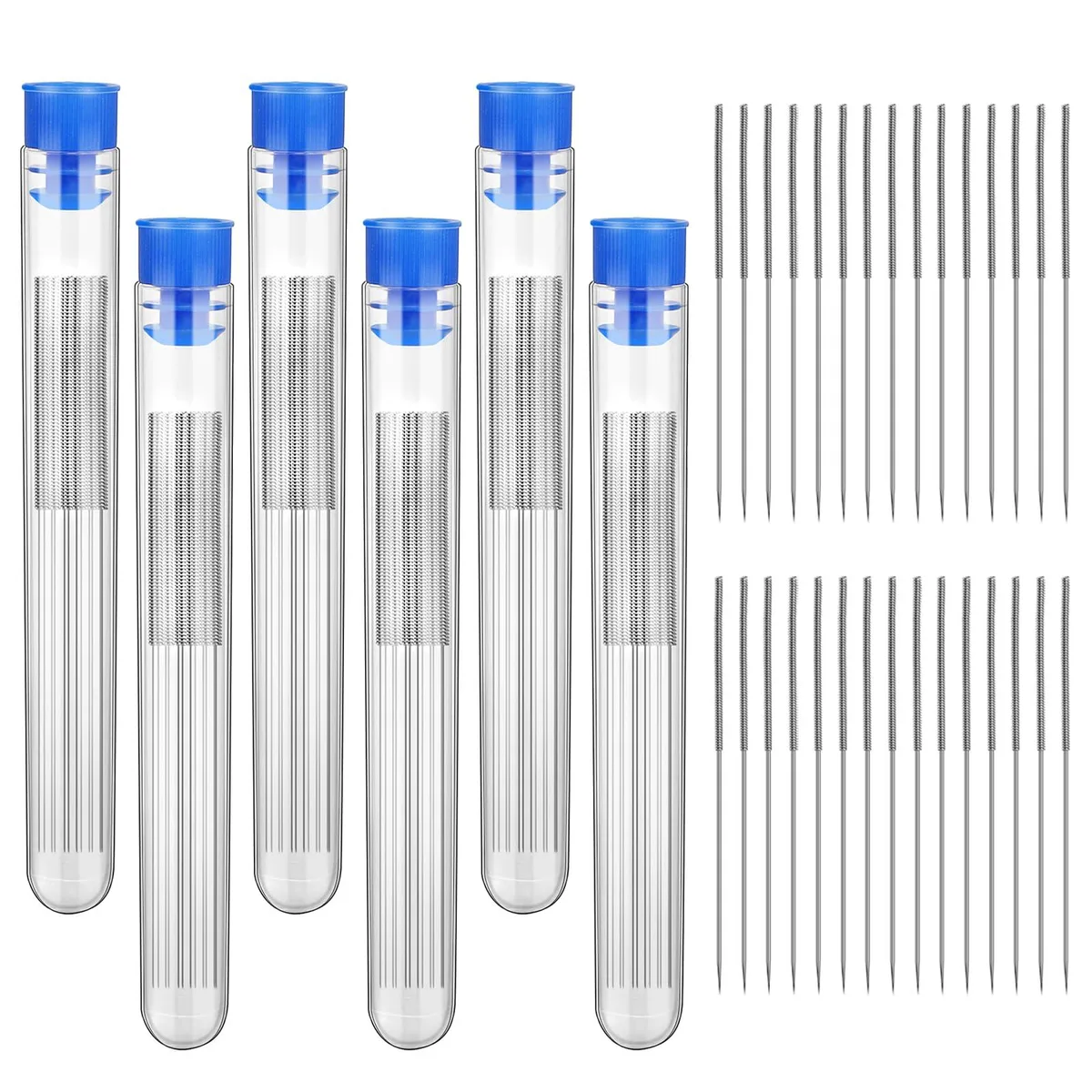 Six small bottles of 0.4mm stainless steel cleaning needles, 120 pieces total