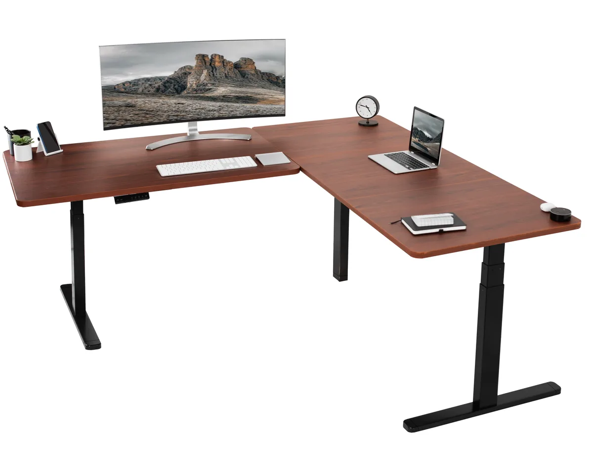 VIVO VIVO Electric Corner Desk 77" x 71" Dark Walnut/Black — product photo