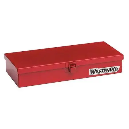 Red steel tool box with lockable latches, single compartment, 10 inches wide