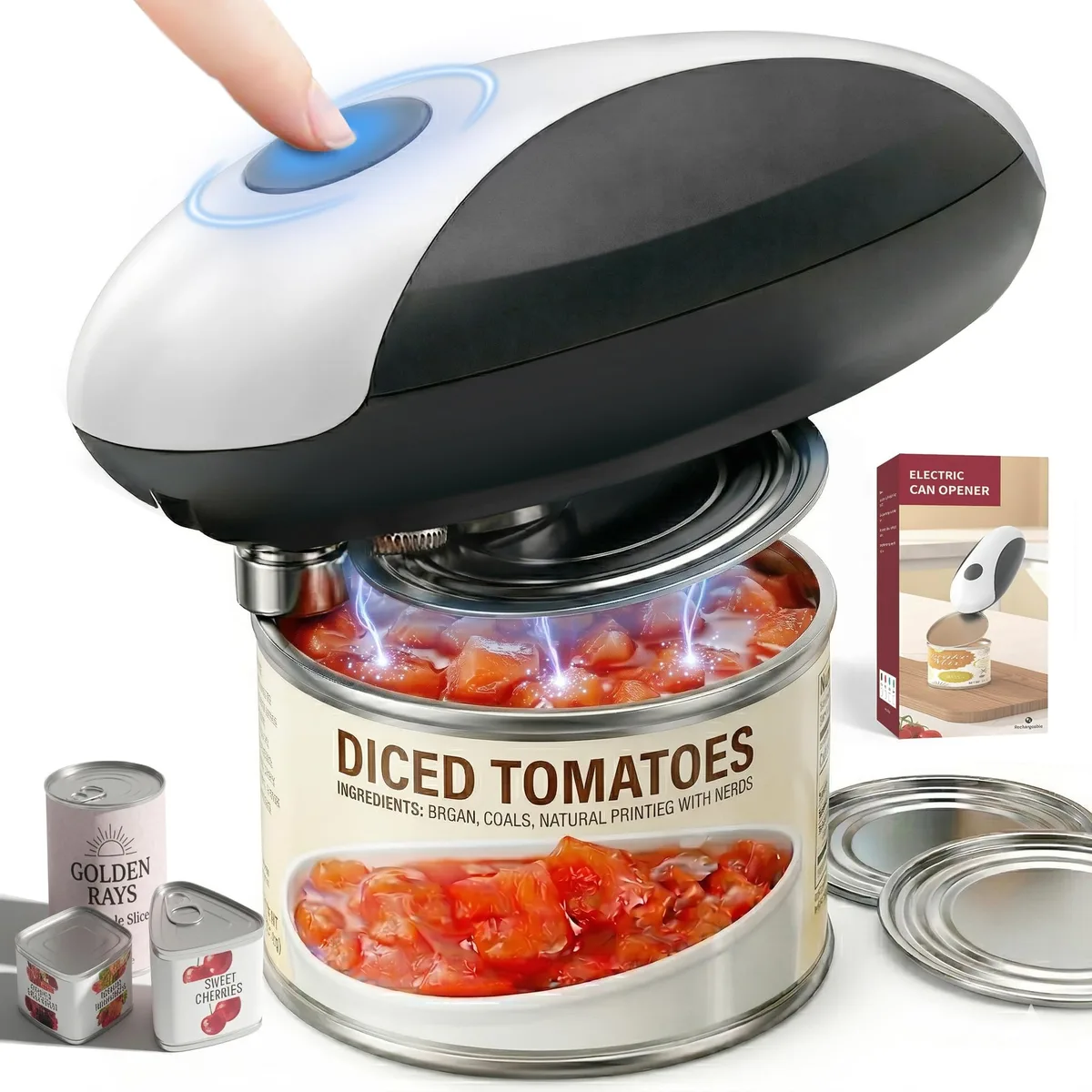 Compact white electric can opener with USB-C charging, smooth-edge cutting and magnetic lid lift