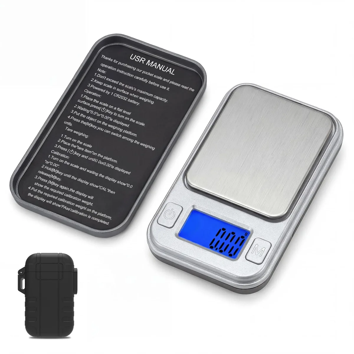 Silver pocket digital scale with protective case