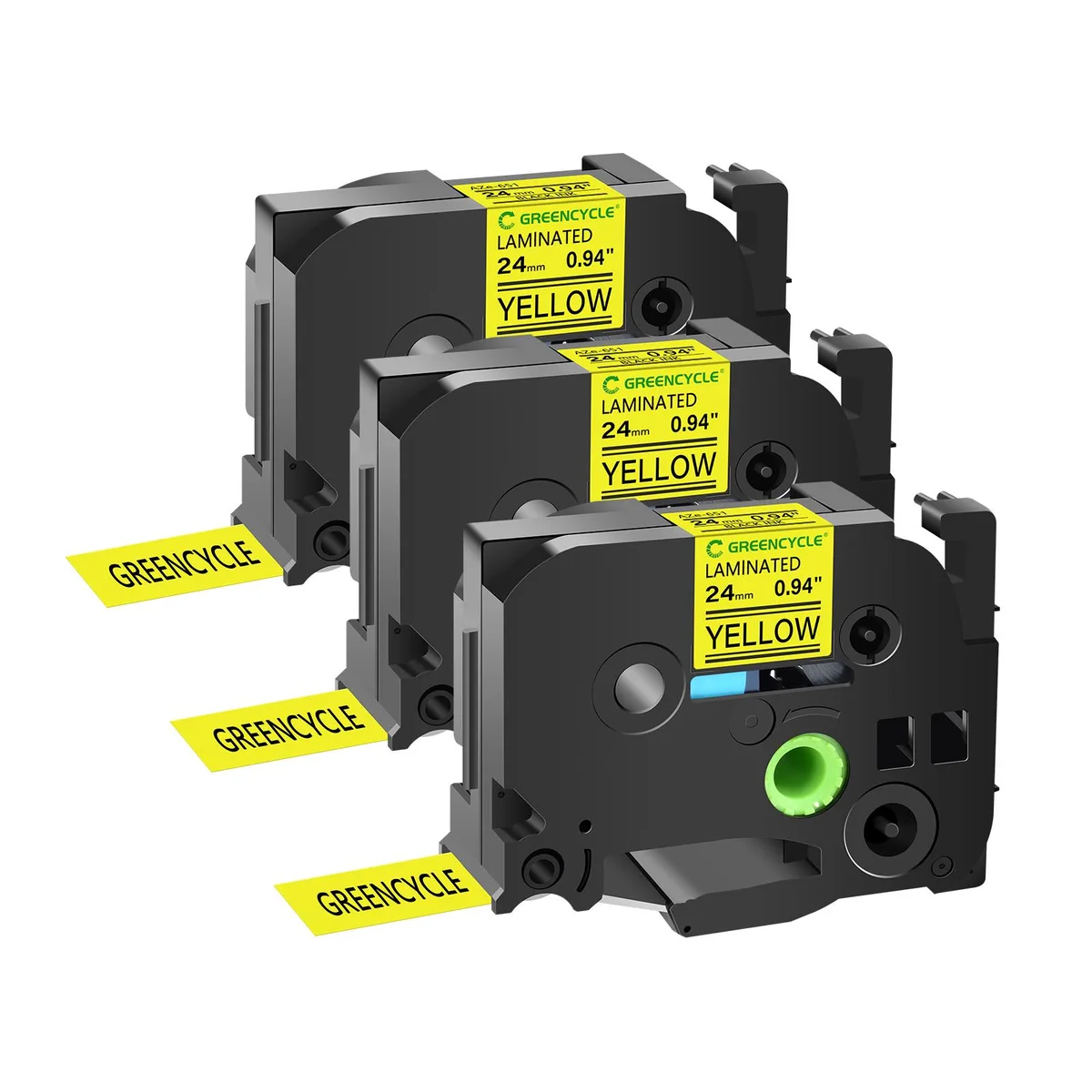 GREENCYCLE GREENCYCLE TZe-651 24mm Black on Yellow Laminated Tape 3 Pack — product photo