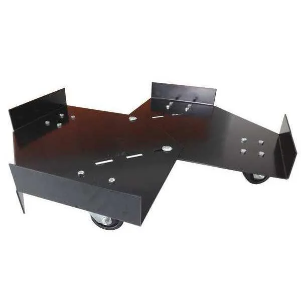 Black powder-coated steel drum dolly with four 3-inch plastic casters