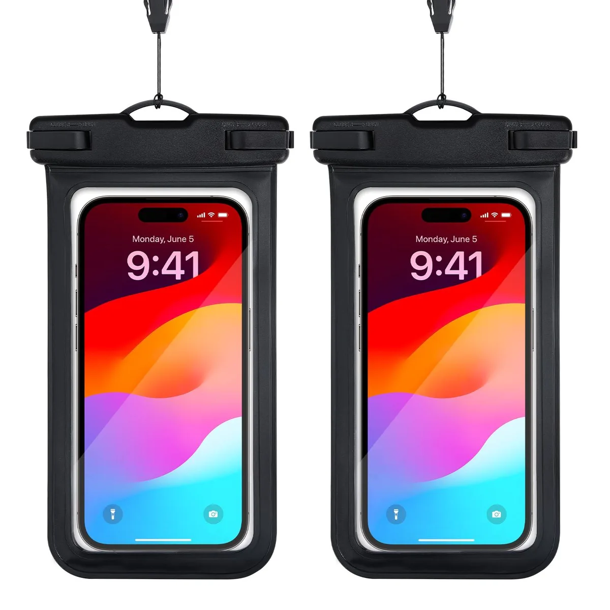 No Sew No Sew Waterproof Phone Pouch Black IPX8 7.2" Touch Screen Lanyard — product photo