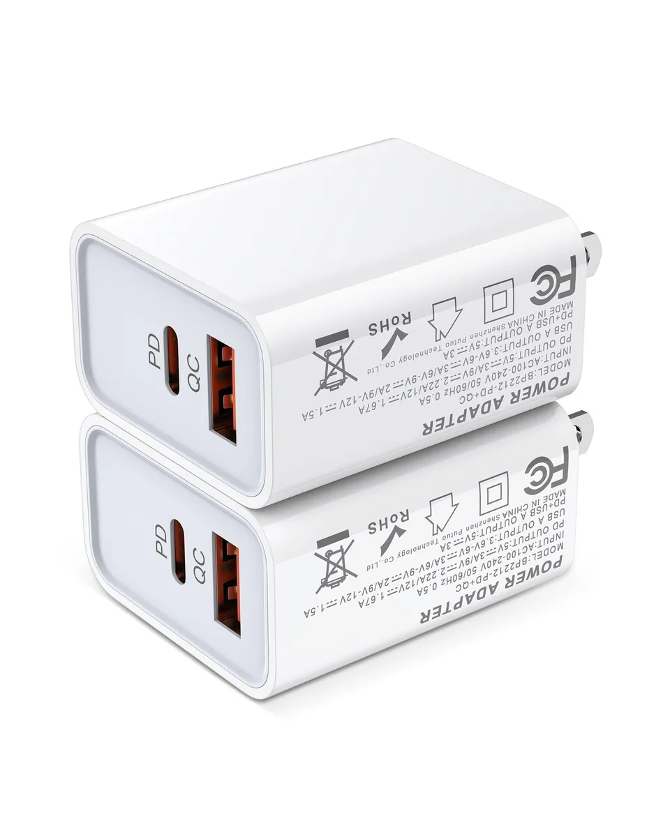 No Sew No Sew 20W Dual Port USB-C PD USB-A QC 3.0 Wall Charger 2-Pack — product photo