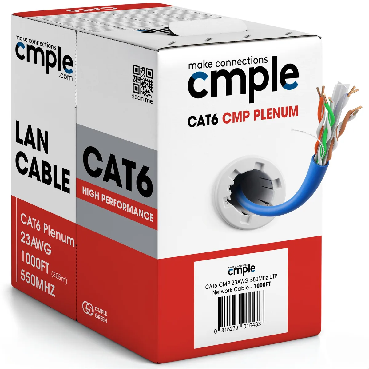Blue bulk Cat6 plenum cable in 1000ft pull-box