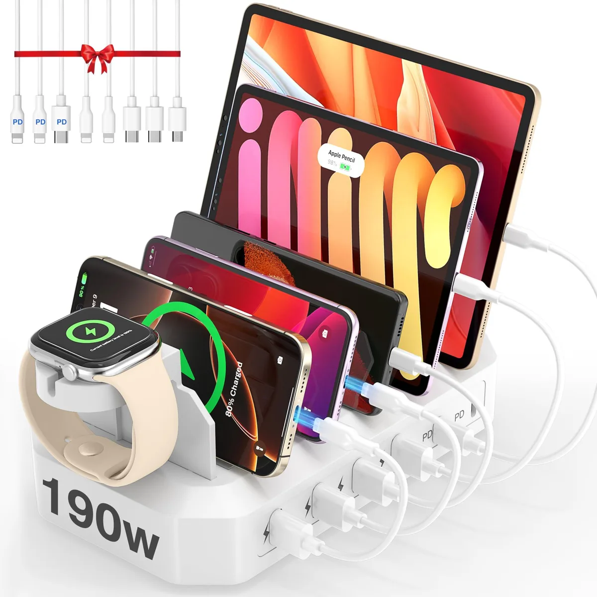  HSicily HS-CS-W190 190W 6-Port USB Charging Station White — product photo